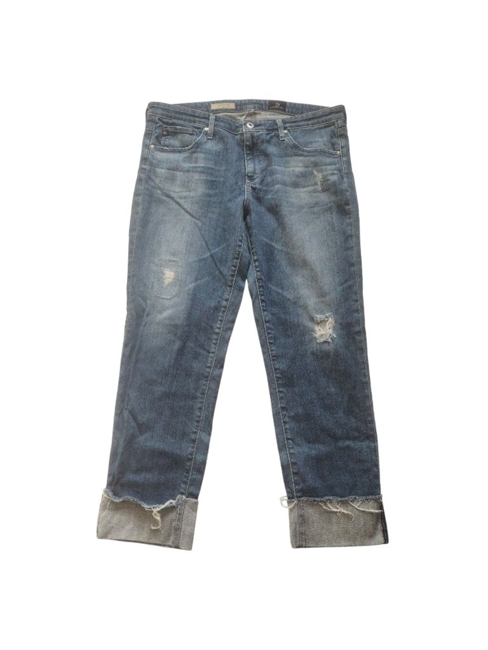 AG Stevie Cuff Slim Straight Jeans 32 Runs Small Distressed Stretch Denim